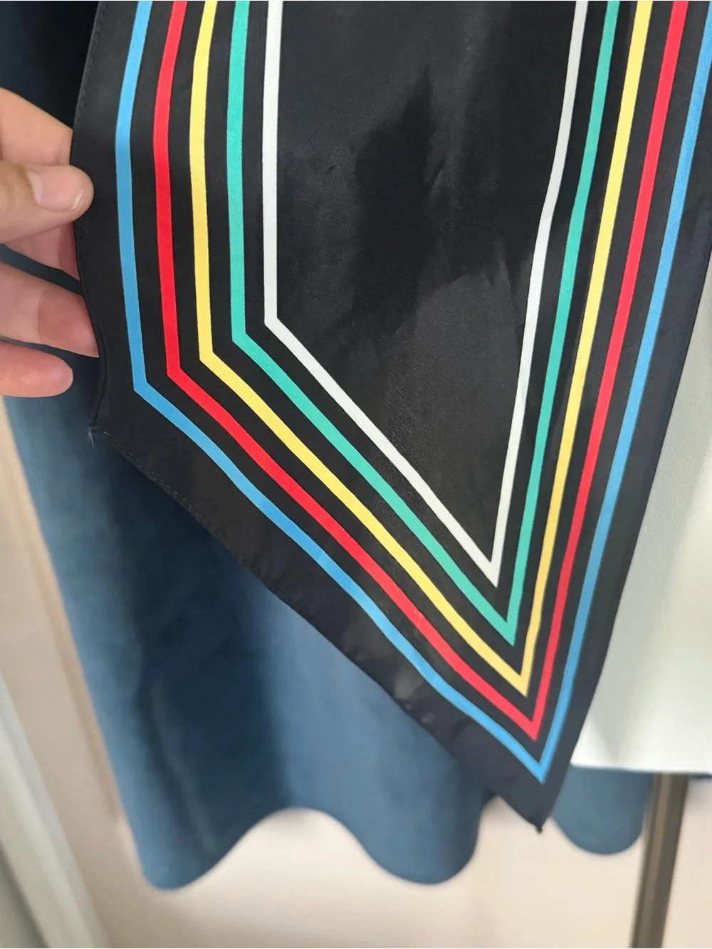 Vintage Vana Black Silk Scarf with Multicolor Stripes